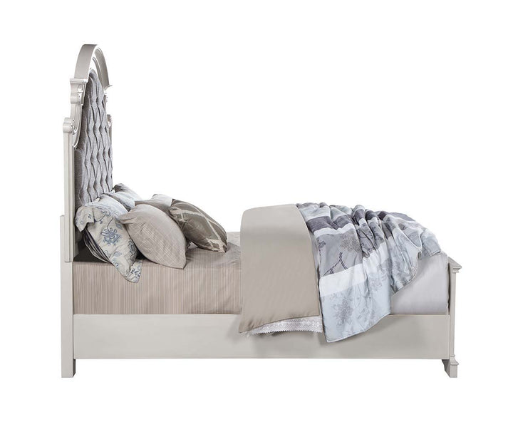 Florian - Queen Bed - Gray Fabric & Antique White