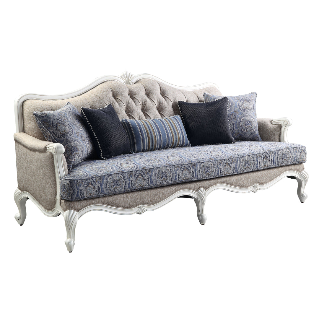 Ciddrenar Sofa with 5 Pillows in Fabric & White