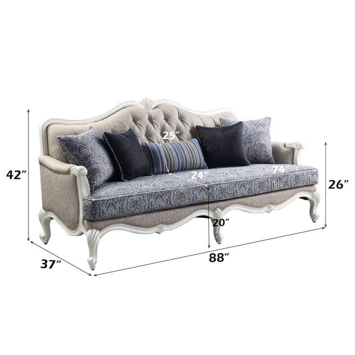 Ciddrenar Sofa with 5 Pillows in Fabric &amp; White - dimensions