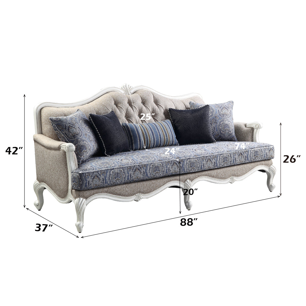 Ciddrenar Sofa with 5 Pillows in Fabric & White - dimensions