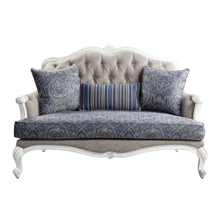 Ciddrenar Loveseat with 3 Pillows in Fabric &amp; White