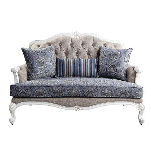 Ciddrenar Loveseat with 3 Pillows in Fabric &amp; White