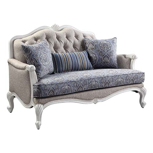 Ciddrenar Loveseat with 3 Pillows in Fabric & White