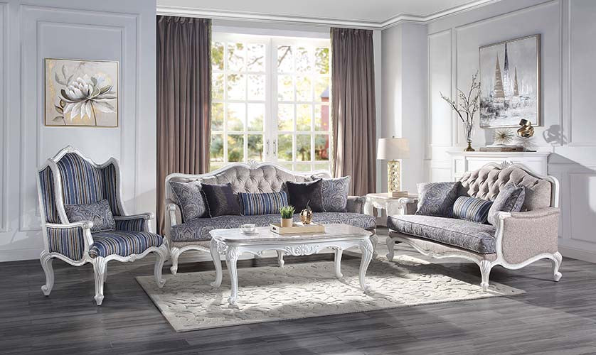 Ciddrenar Loveseat with 3 Pillows in Fabric & White