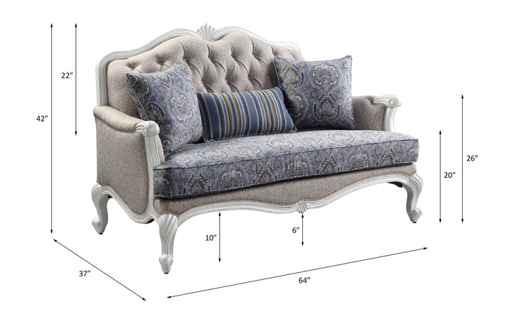 Ciddrenar Loveseat with 3 Pillows in Fabric &amp; White - line drawing