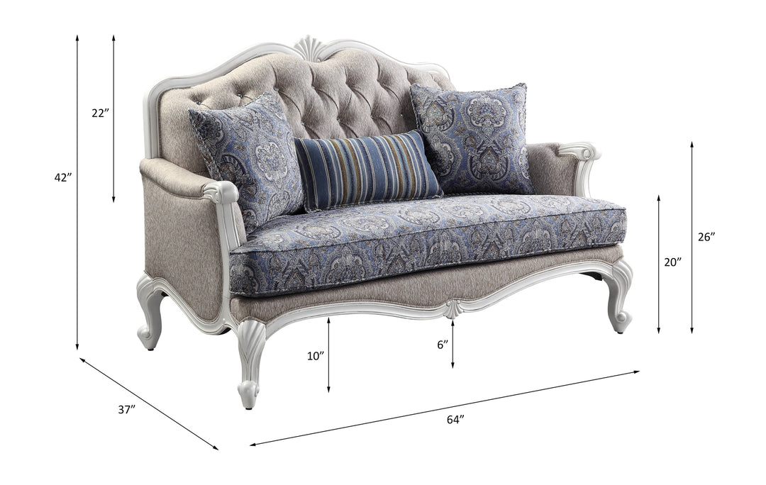 Ciddrenar Loveseat with 3 Pillows in Fabric & White - line drawing