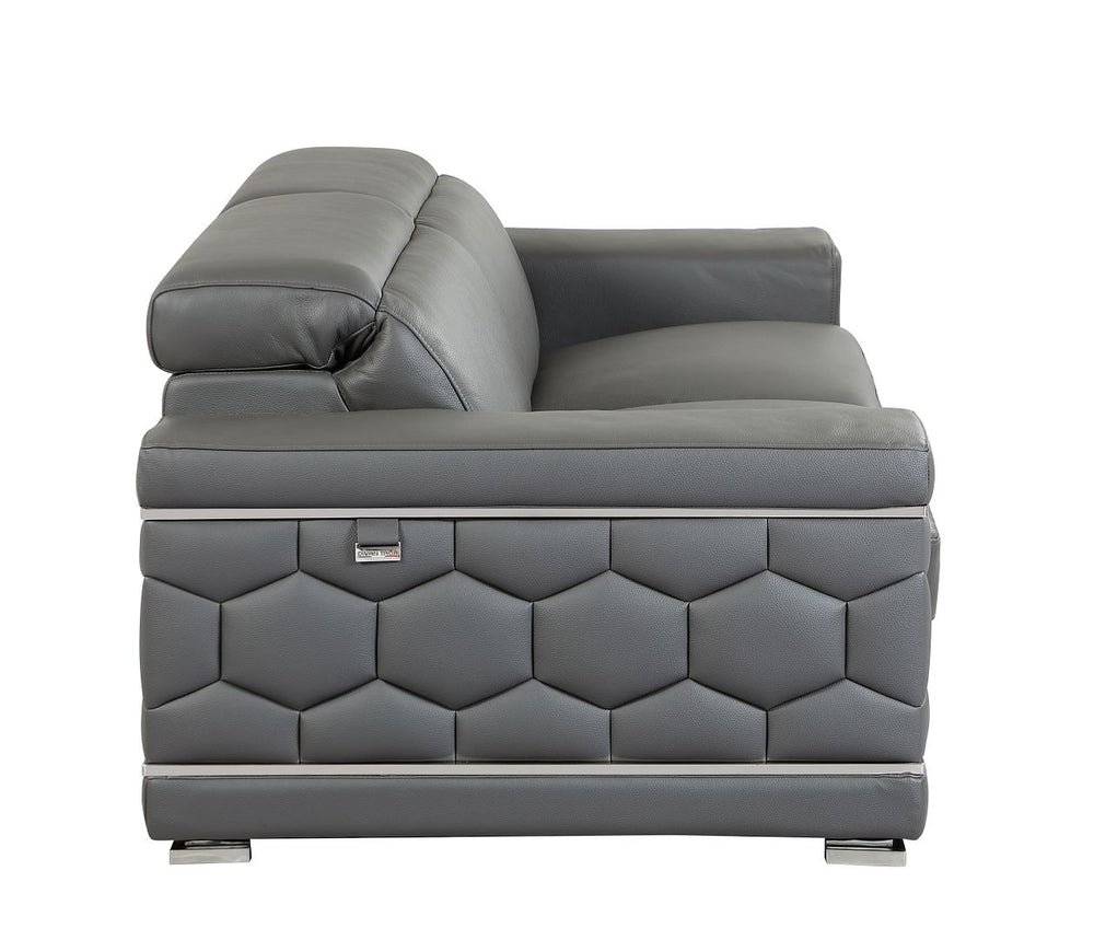 DivanItalia 692 Loveseat with Adjustable Headrest in Top-Grain Italian Leather - Dark Gray