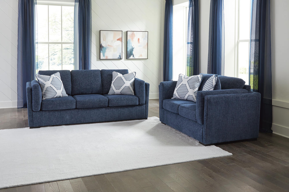Evansley Sofa and Loveseat - Navy (2)