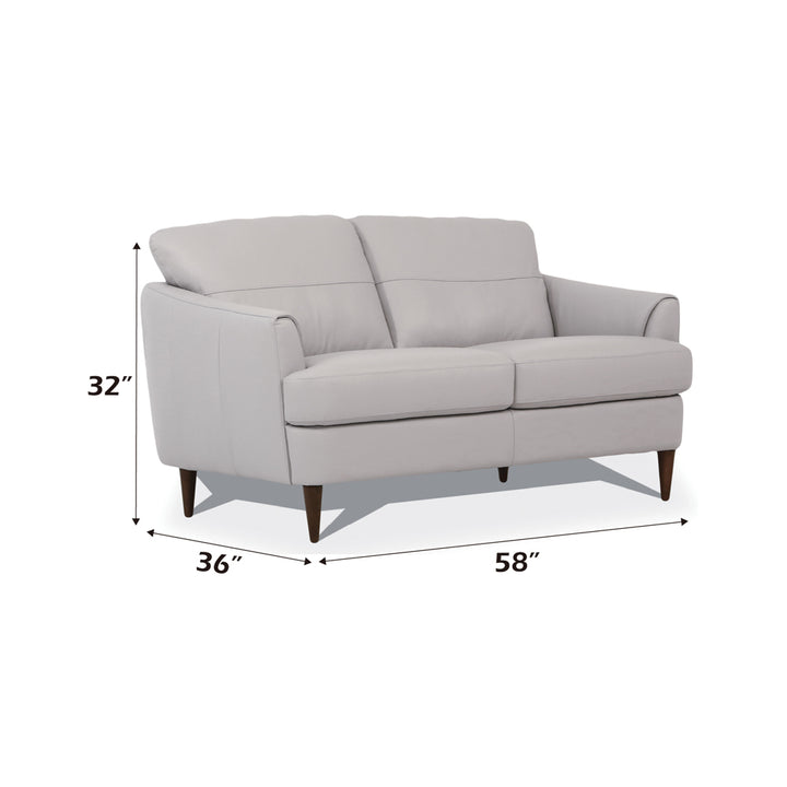 Helena Loveseat in Pearl Gray Top Grain Leather - dimensions