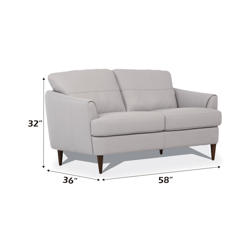Helena Loveseat in Pearl Gray Top Grain Leather - dimensions