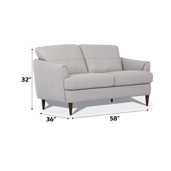 Helena Loveseat in Pearl Gray Top Grain Leather - dimensions