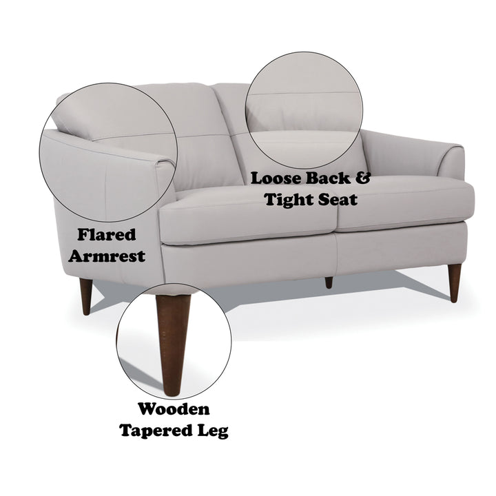 Helena Loveseat in Pearl Gray Top Grain Leather - features