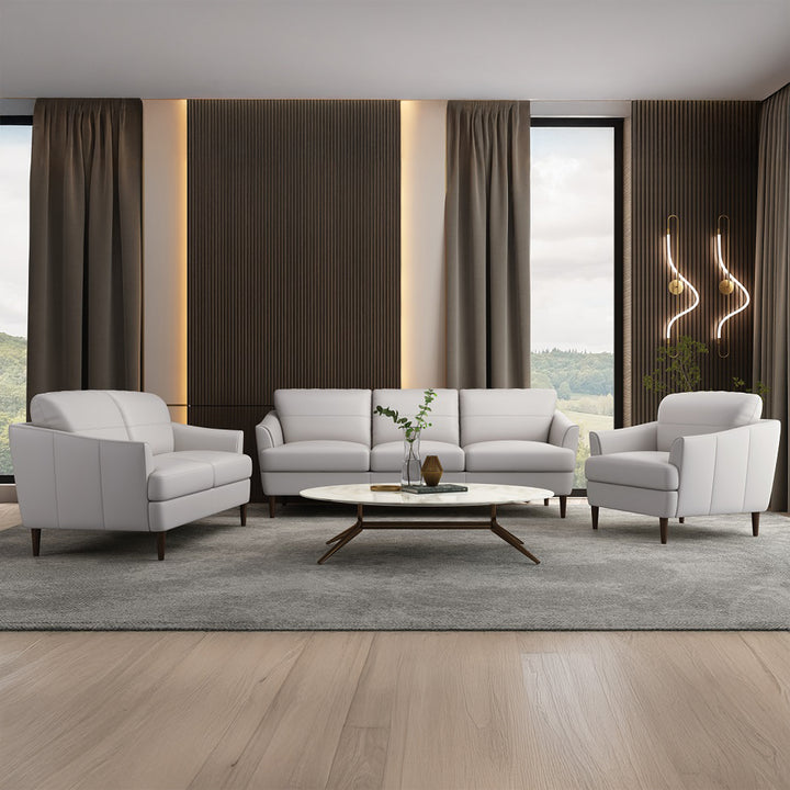 Helena Loveseat in Pearl Gray Top Grain Leather - lifestyle