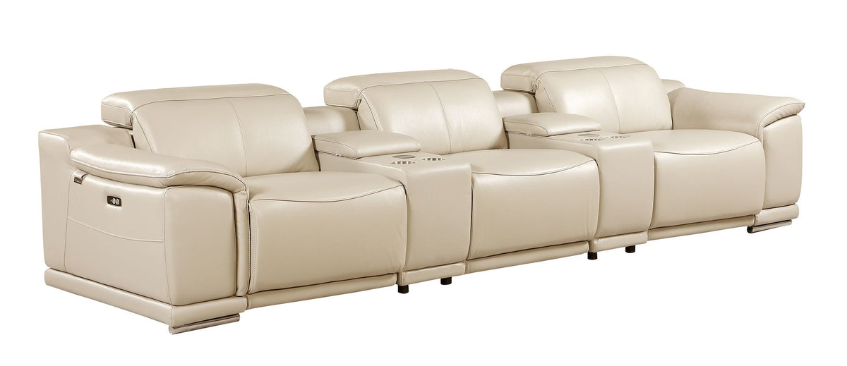 DivanItalia 9762 5-Piece Modular Power Reclining Sofa and Loveseat Set with 3 Power Recliners in Top Grain Italian Leather - Beige