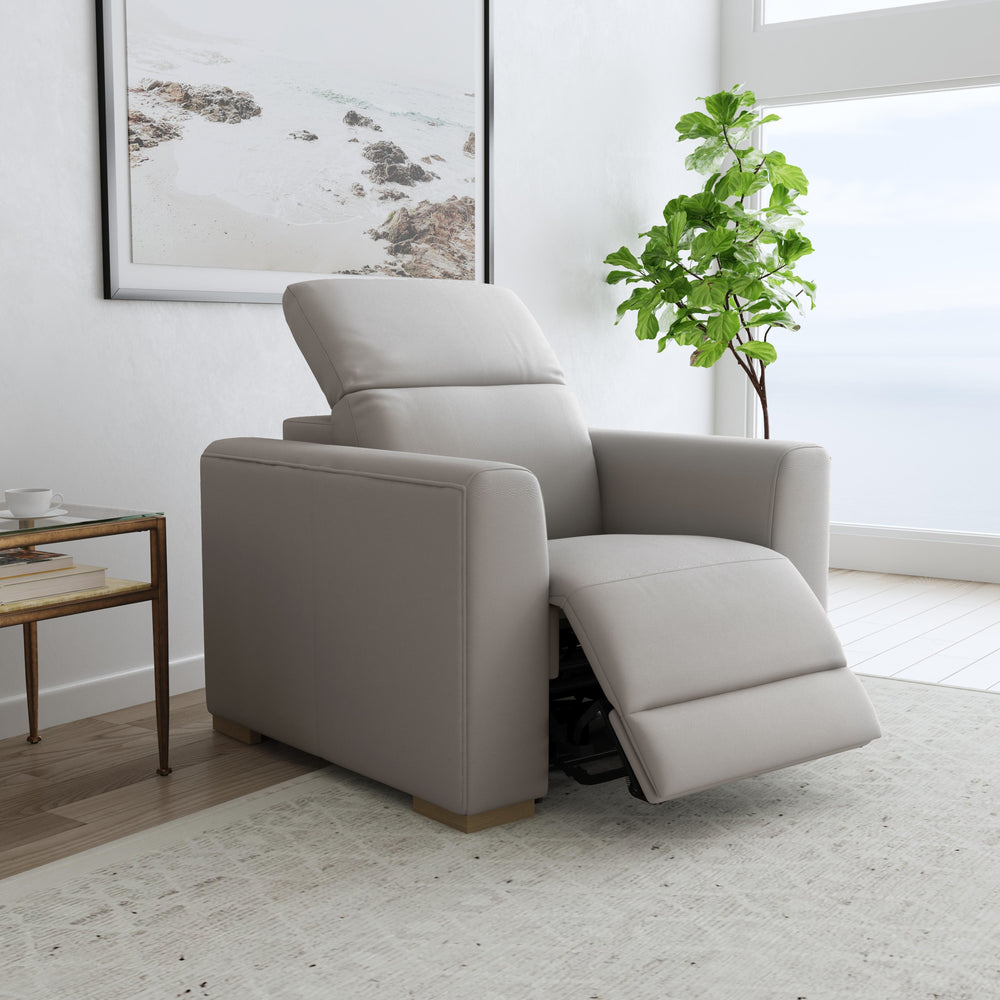 Aurora Leather Power Recliner with Power Headrest in Ash