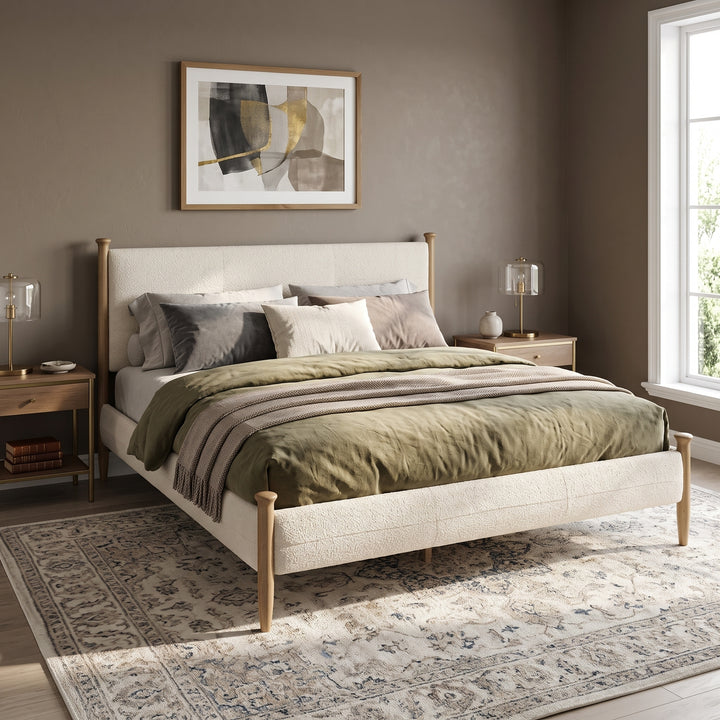 Tufted Boucle King Bed – Off White