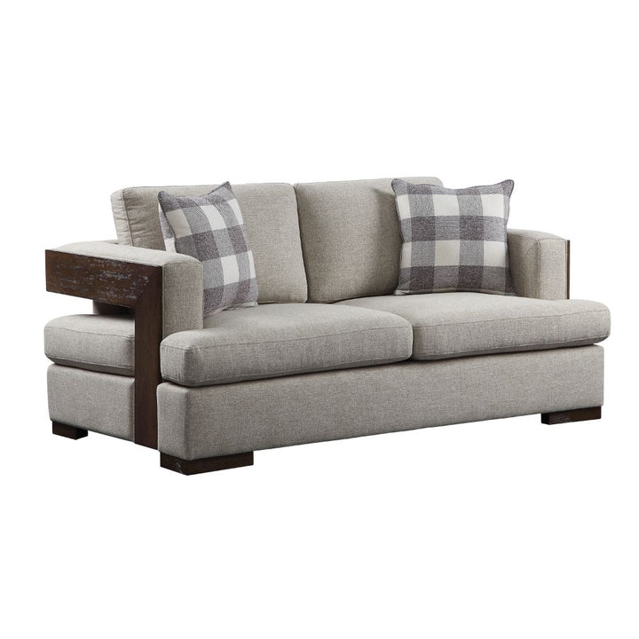 Niamey Loveseat with 2 Pillows in Fabric &amp; Walnut