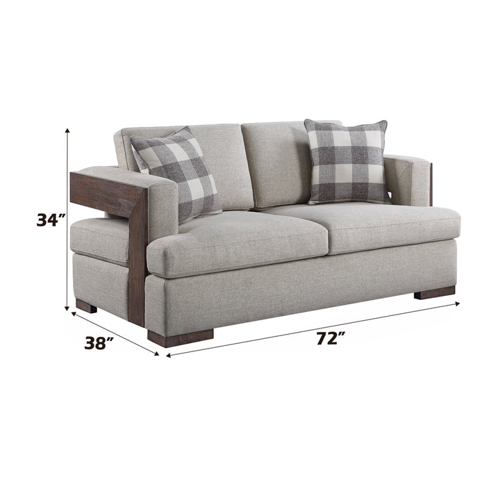 Niamey Loveseat with 2 Pillows in Fabric &amp; Walnut - dimensions