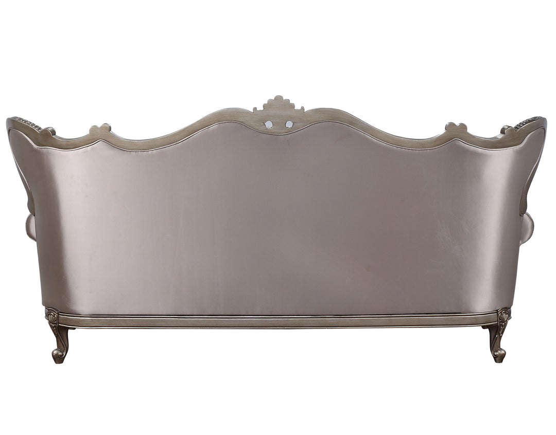 Jayceon Sofa with 5 Pillows in Fabric & Champagne