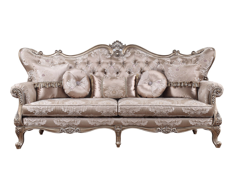 Jayceon Sofa with 5 Pillows in Fabric &amp; Champagne