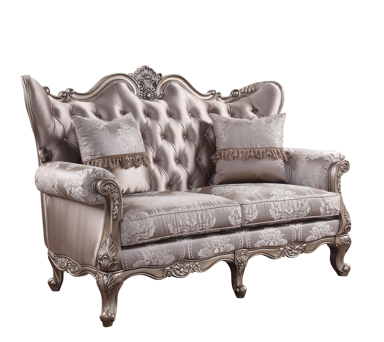 Jayceon Loveseat with 2 Pillows in Fabric & Champagne