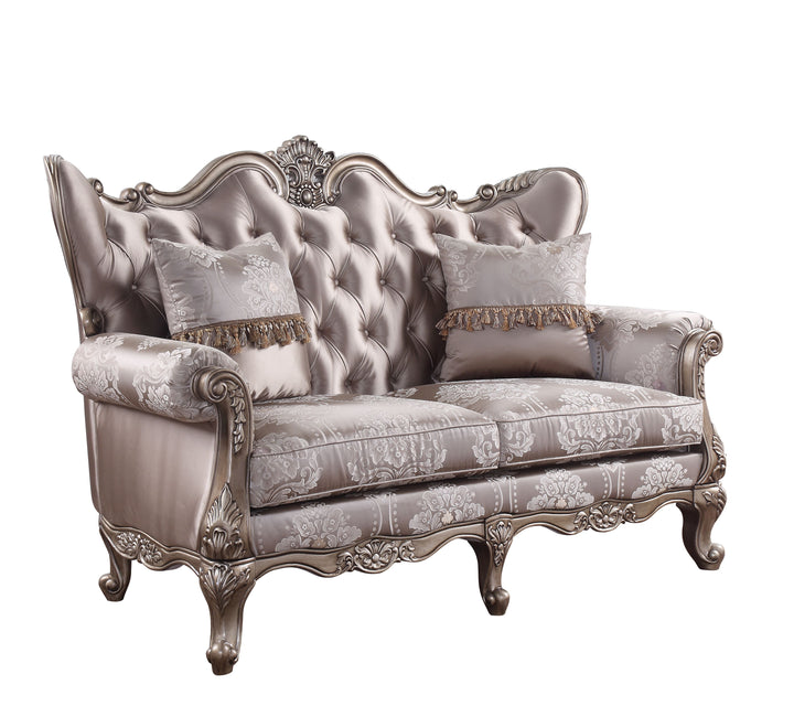 Jayceon Loveseat with 2 Pillows in Fabric &amp; Champagne