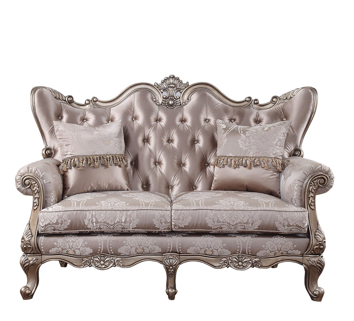 Jayceon Loveseat with 2 Pillows in Fabric &amp; Champagne