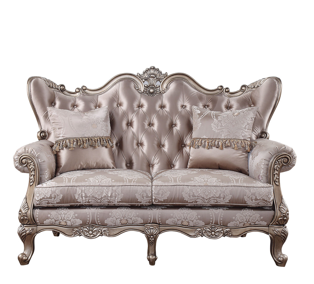 Jayceon Loveseat with 2 Pillows in Fabric & Champagne