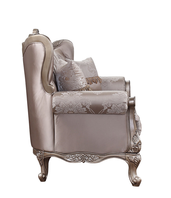 Jayceon Loveseat with 2 Pillows in Fabric &amp; Champagne