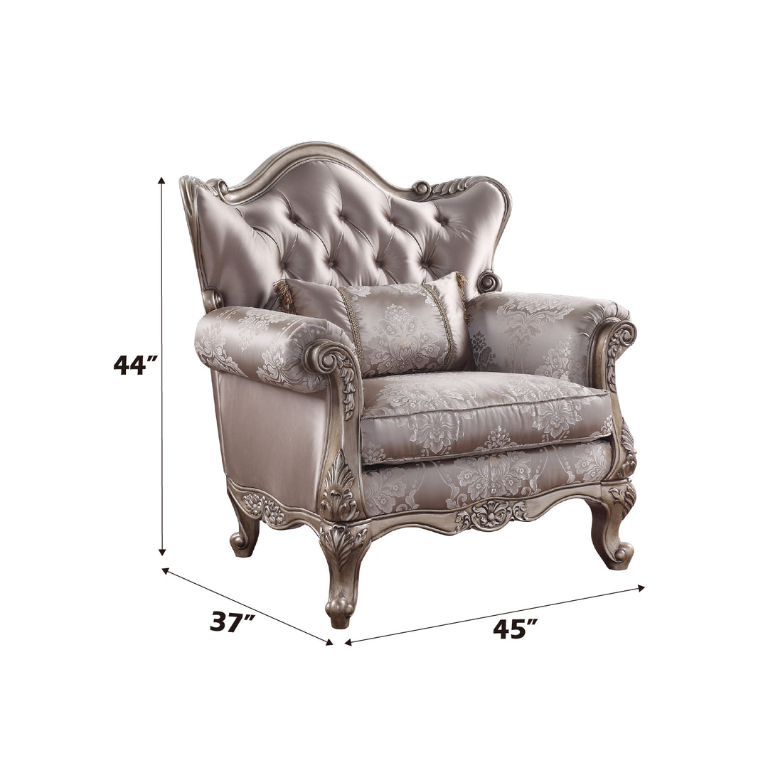 Jayceon Chair with Pillow in Fabric & Champagne - dimensions