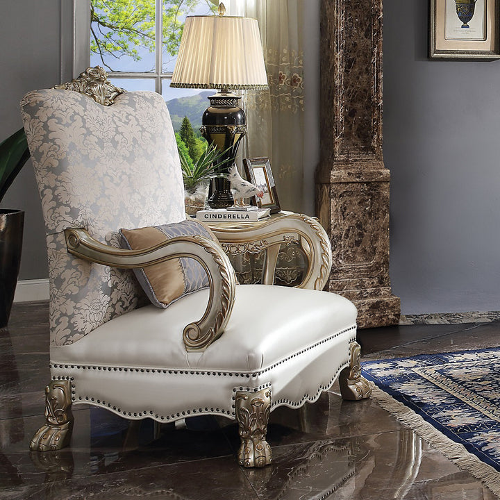 Dresden II Chair with Pillow in Pearl Leatherette/Fabric &amp; Gold Patina