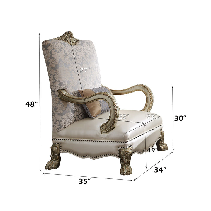 Dresden II Chair with Pillow in Pearl Leatherette/Fabric &amp; Gold Patina