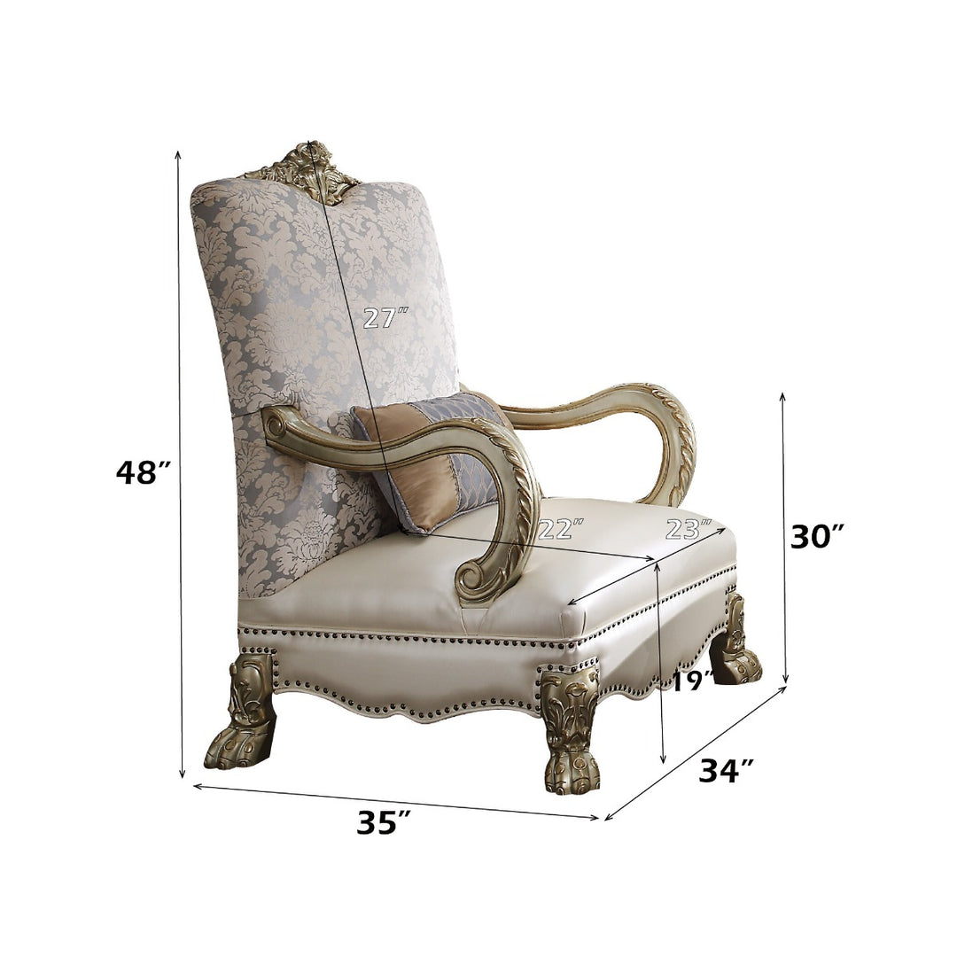 Dresden II Chair with Pillow in Pearl Leatherette/Fabric & Gold Patina