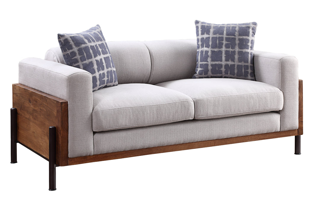 Pelton Loveseat with 2 Pillows in Fabric & Walnut