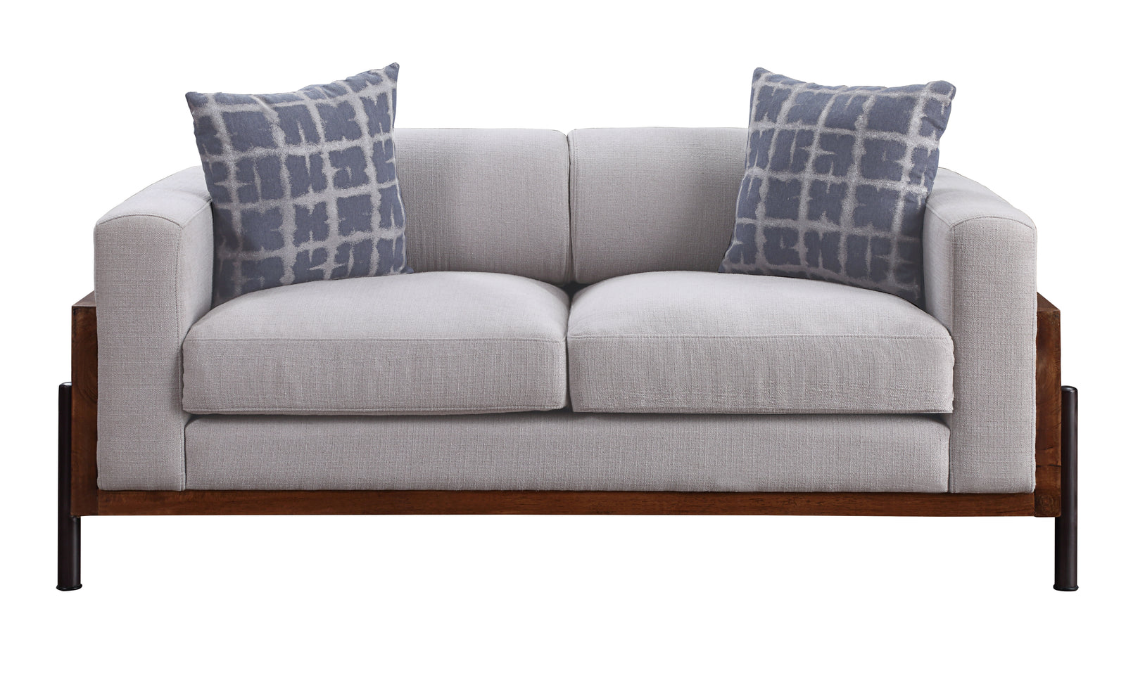 Pelton Loveseat with 2 Pillows in Fabric & Walnut