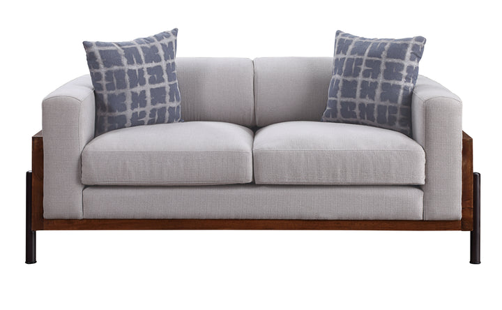 Pelton Loveseat with 2 Pillows in Fabric &amp; Walnut