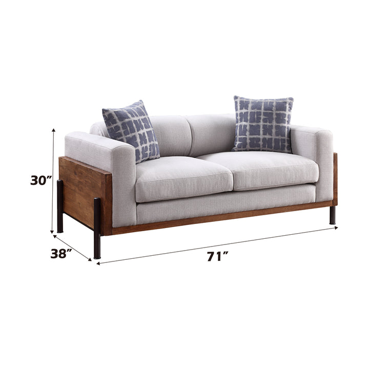 Pelton Loveseat with 2 Pillows in Fabric &amp; Walnut - dimensions