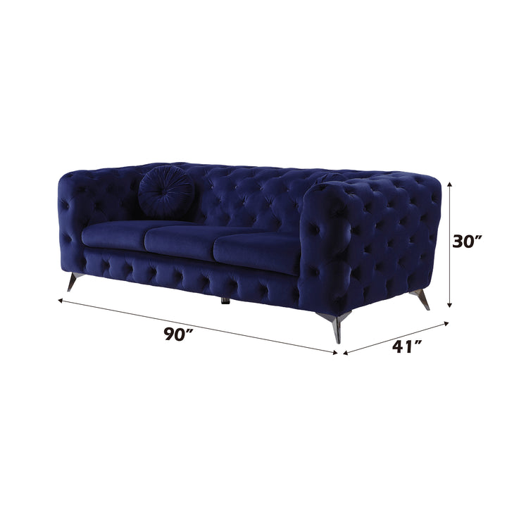 Atronia Sofa in Blue Velvet - dimensions