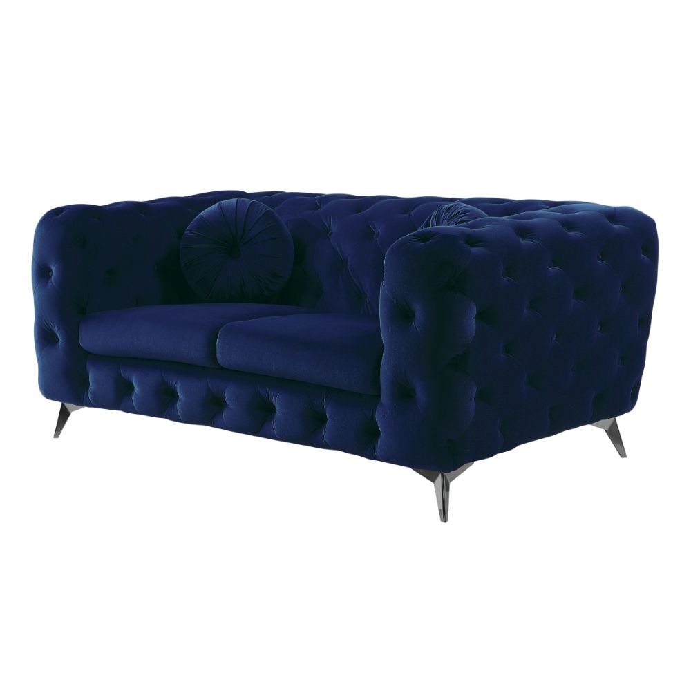 Atronia Loveseat in Blue Velvet