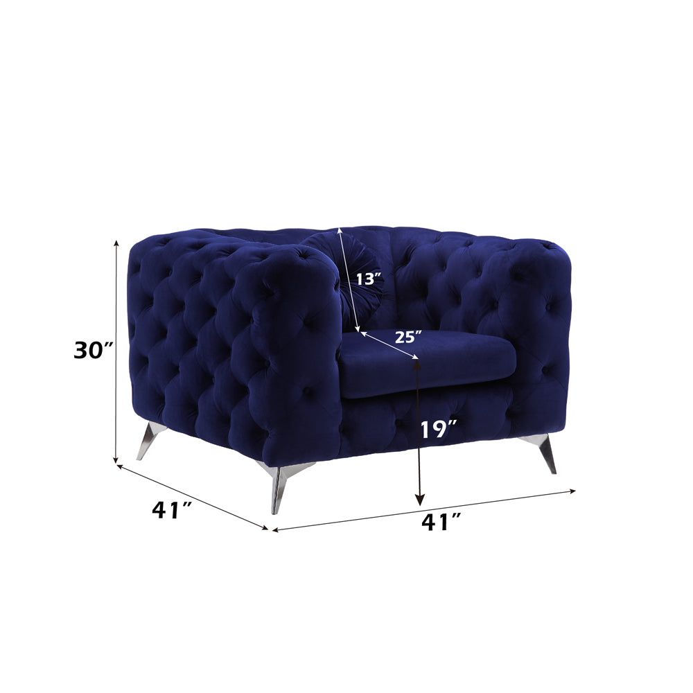 Atronia Chair in Blue Velvet - dimensions