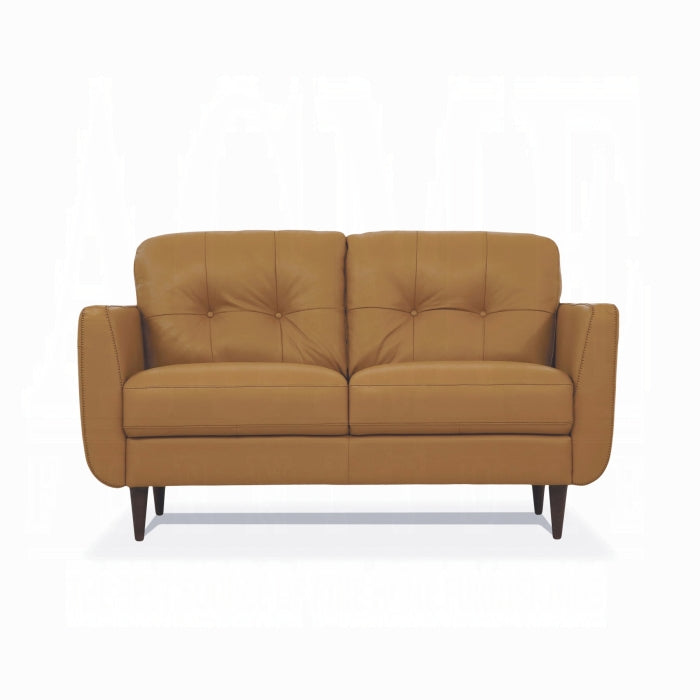 Italian Leather Radwan Loveseat in Carmel