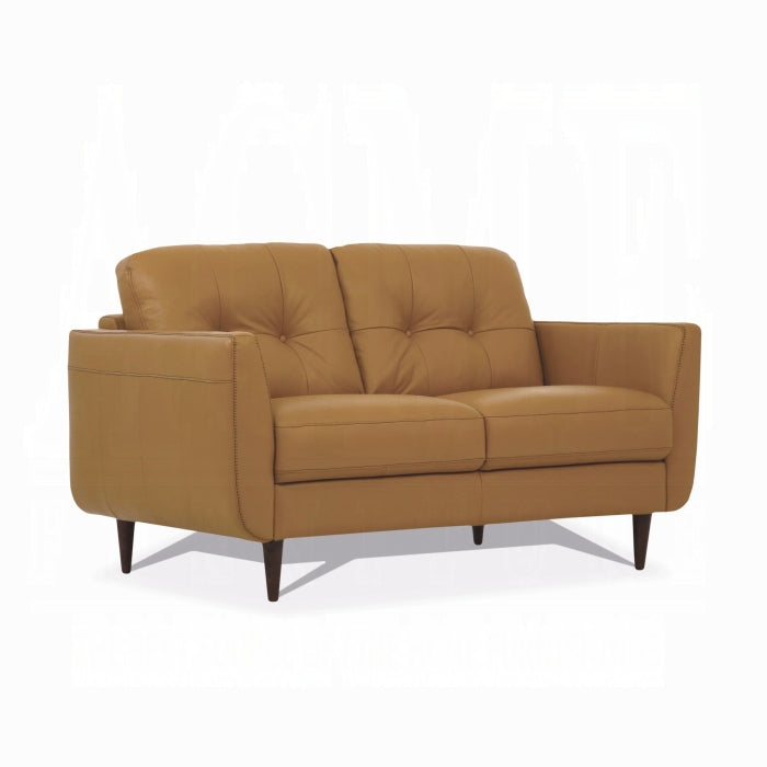 Italian Leather Radwan Loveseat in Carmel