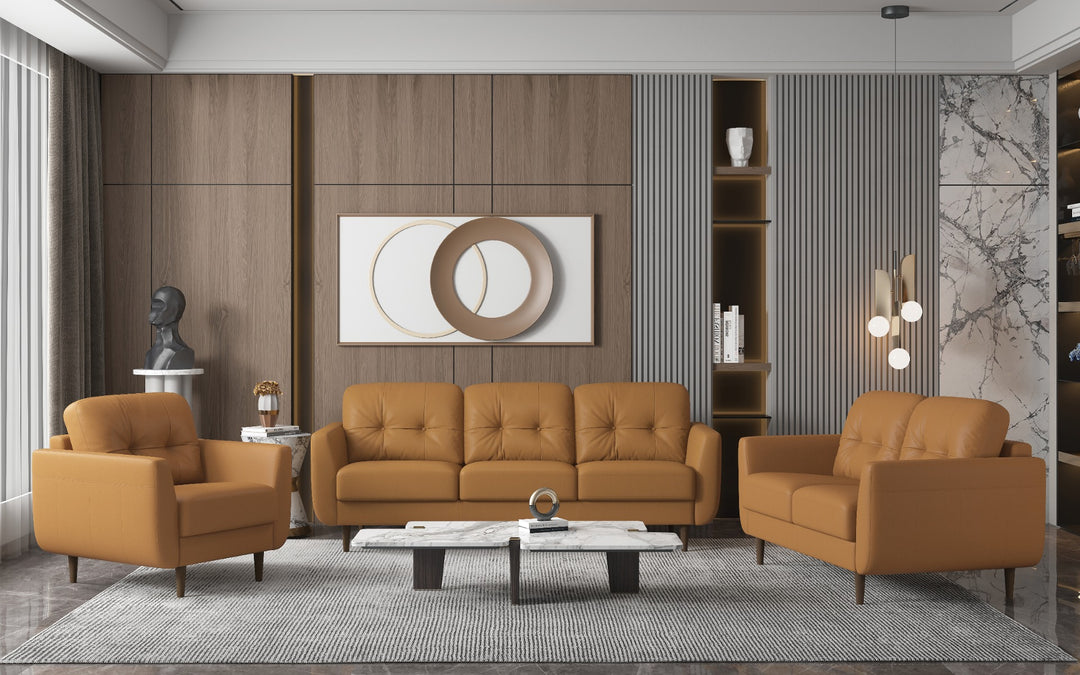 Radwan Loveseat in Camel Top Grain Leather - lifestyle