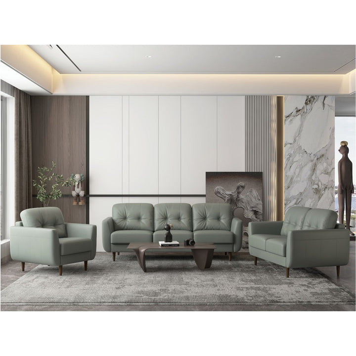 Radwan Sofa in Pesto Green Top Grain Leather - lifestyle