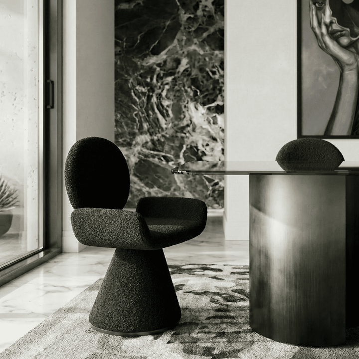 Neptune - Contemporary Black Fabric + Brushed Black Gun Dining Chair