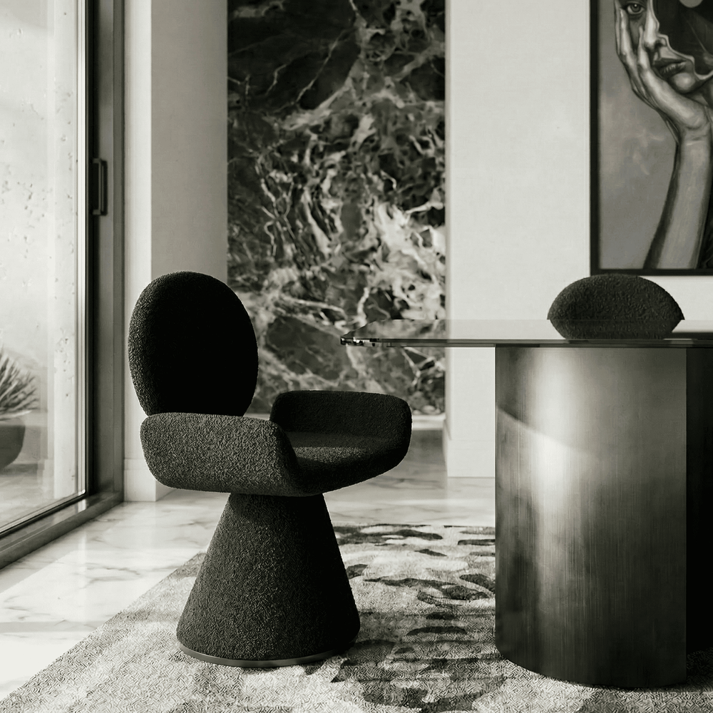 Neptune - Contemporary Black Fabric + Brushed Black Gun Dining Chair - View 9