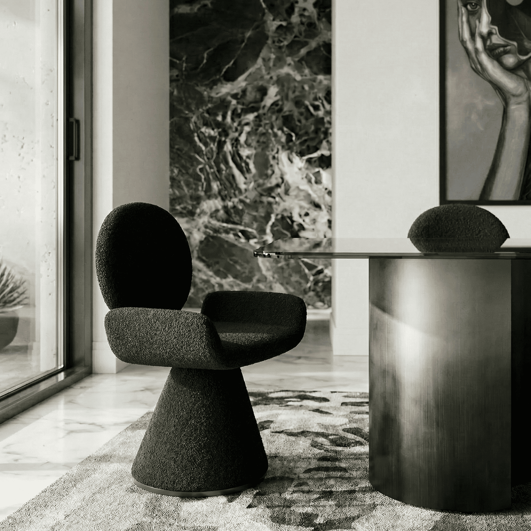 Neptune - Contemporary Black Fabric + Brushed Black Gun Dining Chair