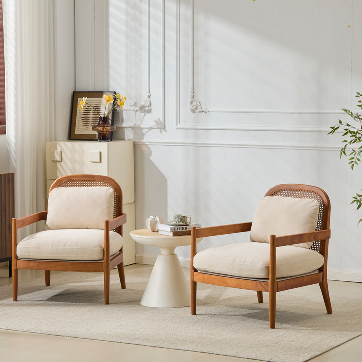 Mid-Century Rattan Accent Chair – Walnut (Set of 2)