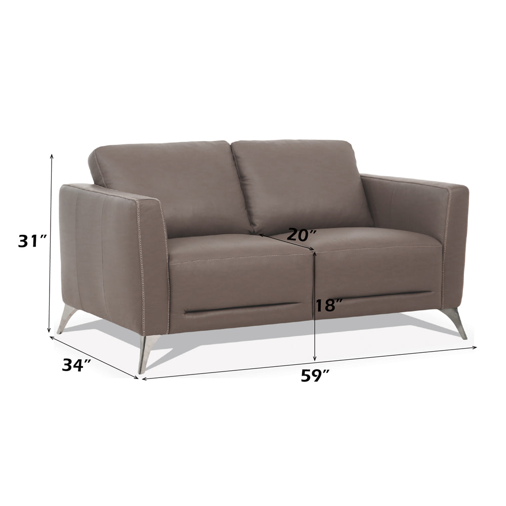 Malaga Loveseat in Taupe Top Grain Leather - dimensions