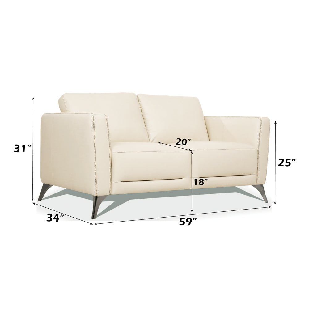 Malaga Loveseat in Cream Top Grain Leather - dimensions